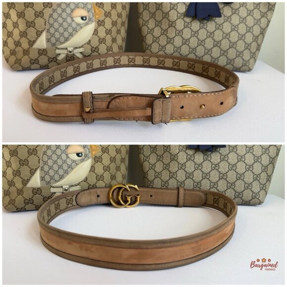 Authentic GUCCI Brown Monogram Canvas Gold double G Buckle Belt 85/34 - Picture 5 of 13